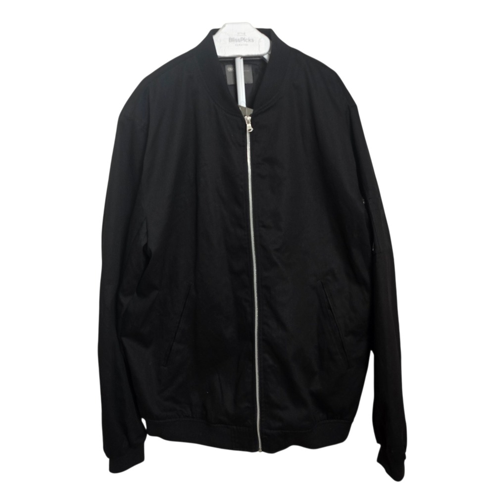 ASOS Black Twill Bomber Jacket 5XL Long‎ Zip Front Pockets Minimal Oversized Men